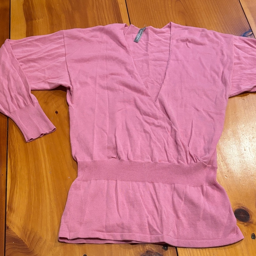 HANNA ANDERSSON S Thin Knit Pink Wrap V-Neck Blouse Top 100% Cotton
